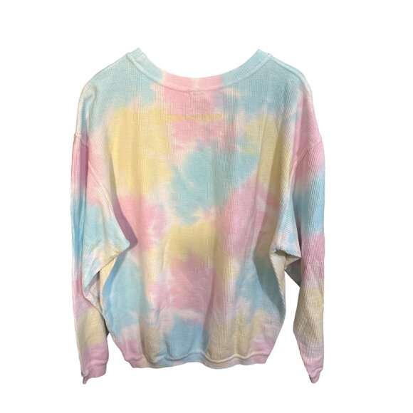 Chicka-D Oversized MediumTie-Dye Waffle Knit Long Sleeve Shirt W/ Smile Graphic - Picture 4 of 5